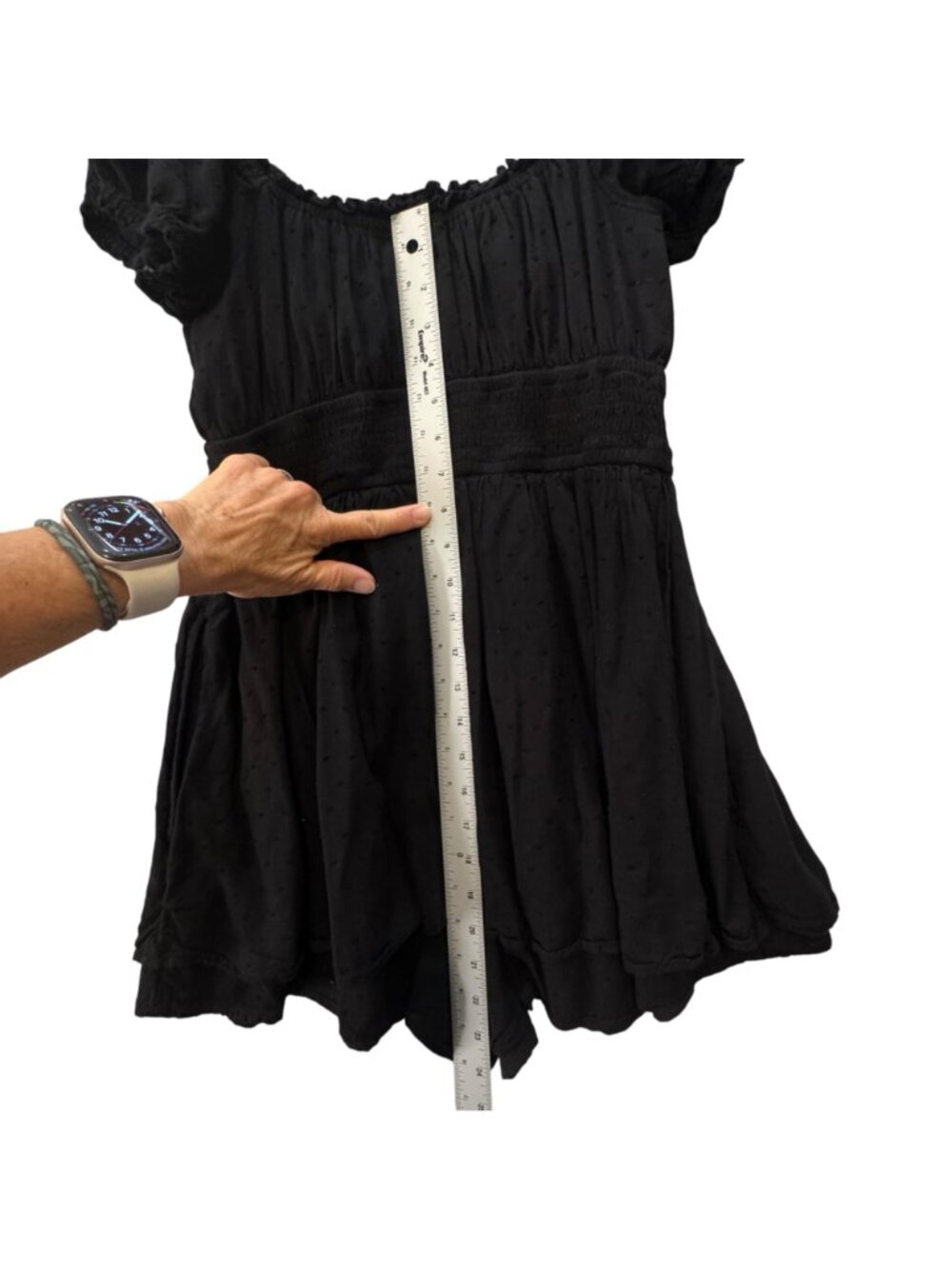 Hollister Women's Smocked Romper Size L Black Peasant Waist Puff Sleeve Lined - Picture 11 of 14